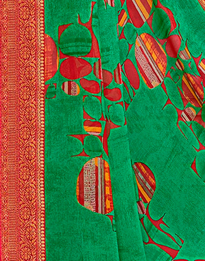 Green Printed Georgette Saree