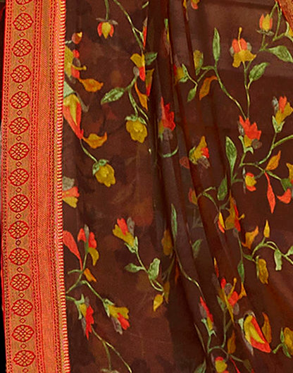 Brown Printed Georgette Saree