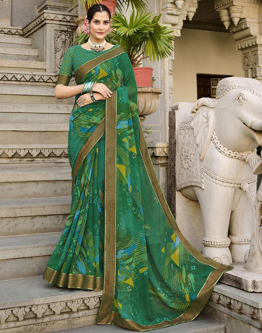 Green Printed Georgette Saree