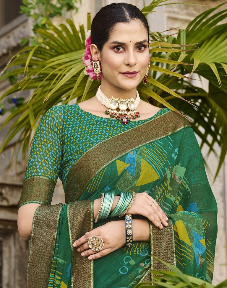 Green Printed Georgette Saree