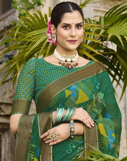 Green Printed Georgette Saree