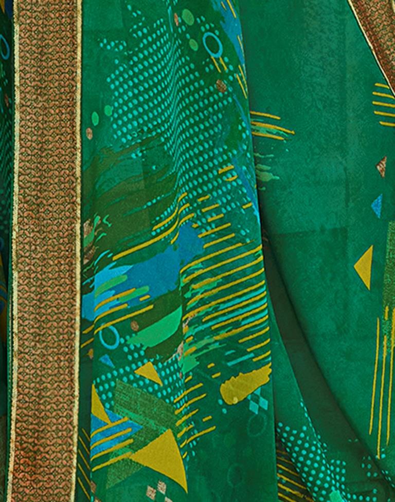 Green Printed Georgette Saree
