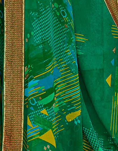 Green Printed Georgette Saree