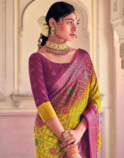 Parrot Green Bandhani Silk Printed Saree | Leemboodi