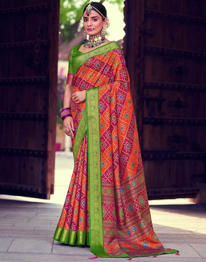 Orange Bandhani Silk Printed Saree | Leemboodi