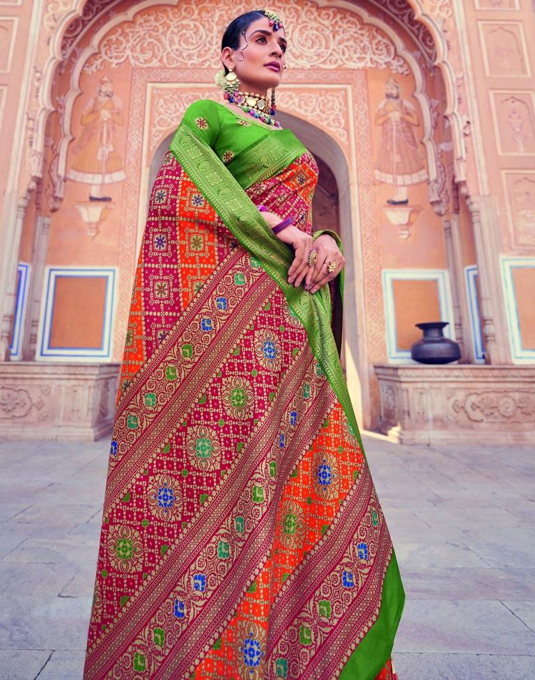 Orange Bandhani Silk Printed Saree | Leemboodi