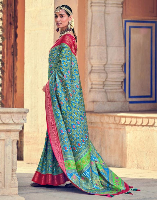 Sky Blue Bandhani Silk Printed Saree | Leemboodi