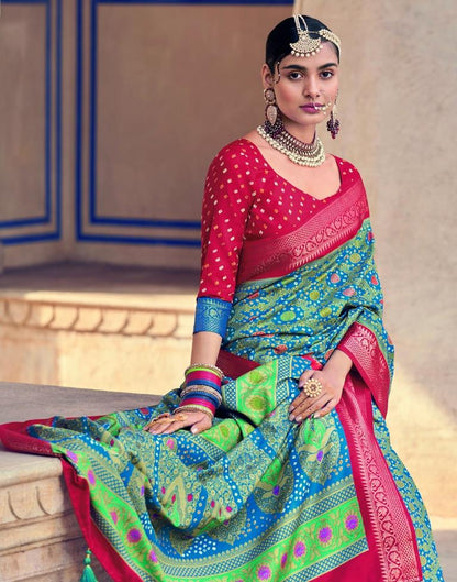 Sky Blue Bandhani Silk Printed Saree | Leemboodi