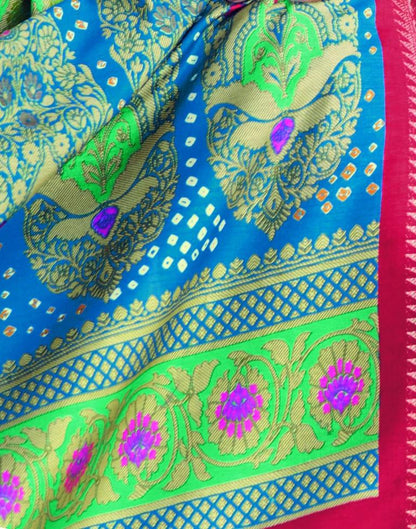 Sky Blue Bandhani Silk Printed Saree | Leemboodi