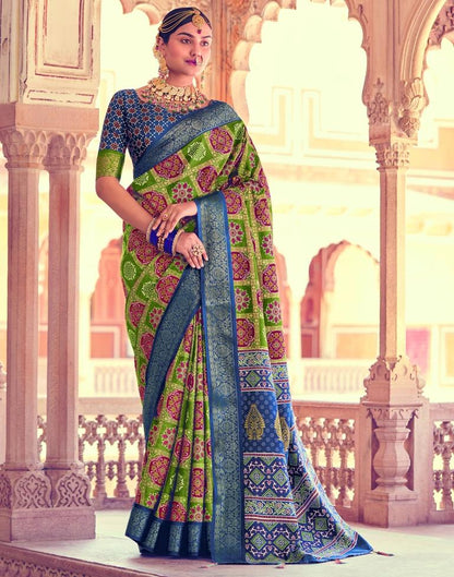Green Bandhani Silk Printed Saree | Leemboodi