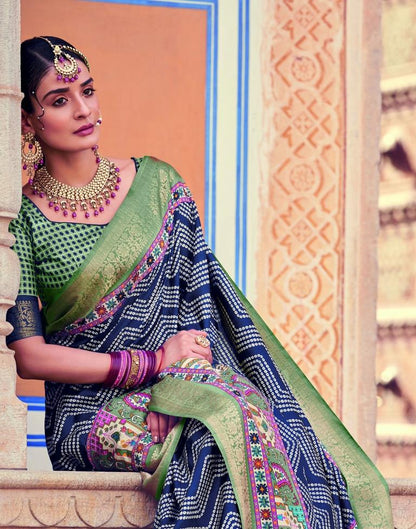Blue Bandhani Silk Printed Saree | Leemboodi