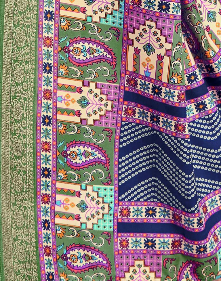 Blue Bandhani Silk Printed Saree | Leemboodi