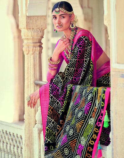 Black Bandhani Silk Printed Saree | Leemboodi