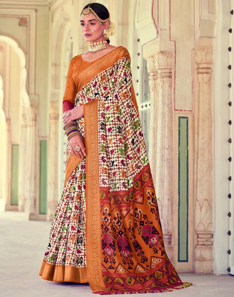 White Patola Silk Printed Saree | Leemboodi