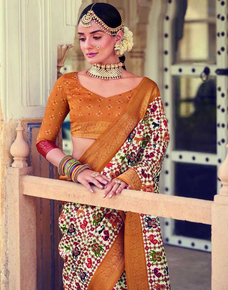 White Patola Silk Printed Saree | Leemboodi