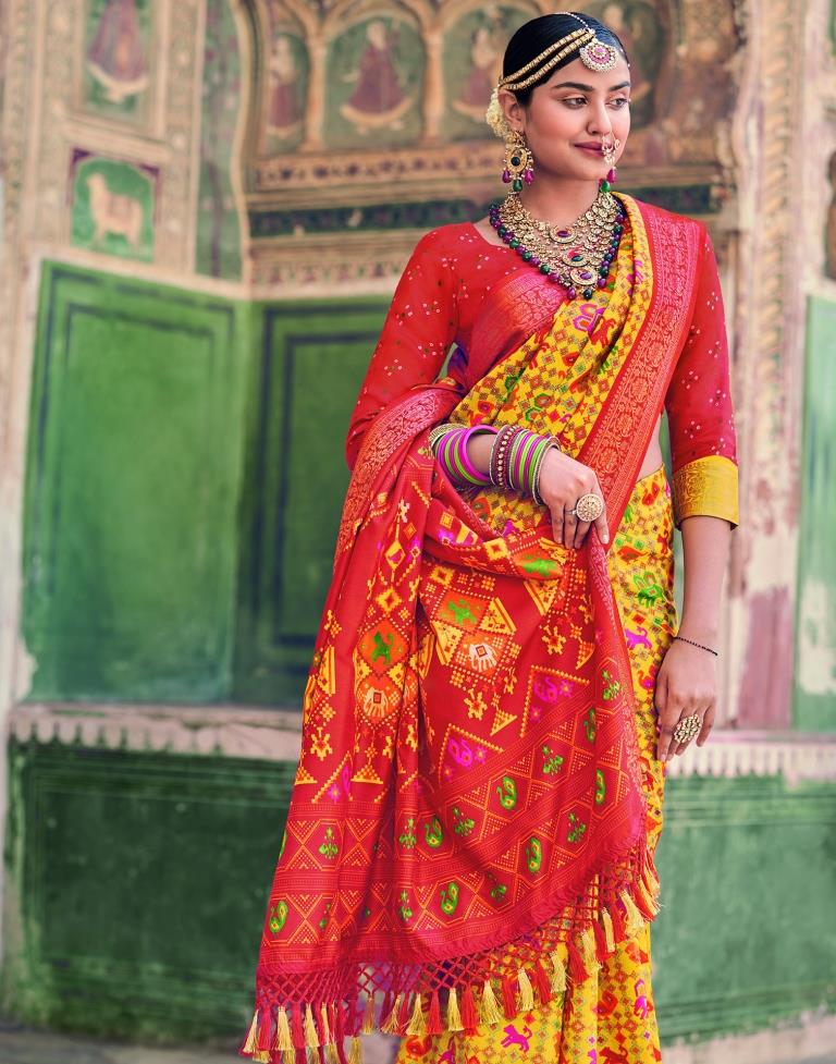 Yellow Patola Silk Printed Saree | Leemboodi