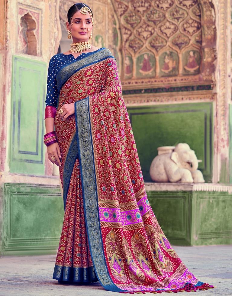 Red Patola Silk Printed Saree | Leemboodi