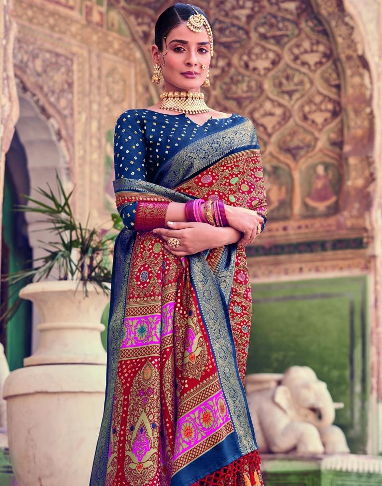 Red Patola Silk Printed Saree | Leemboodi