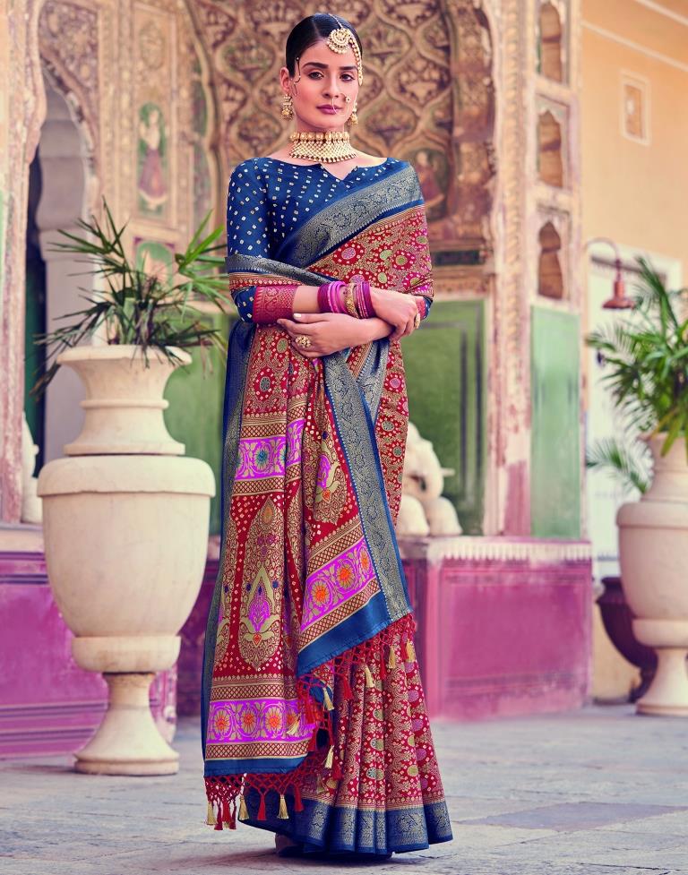 Red Patola Silk Printed Saree | Leemboodi