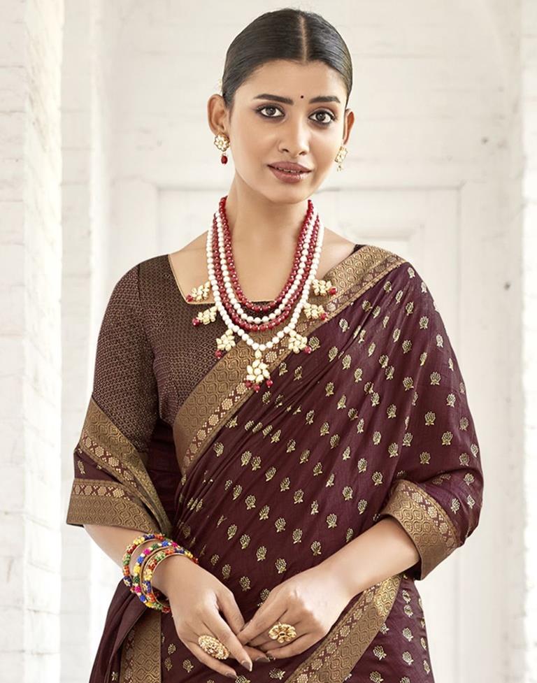 Light Maroon Silk Printed Saree | Sudathi