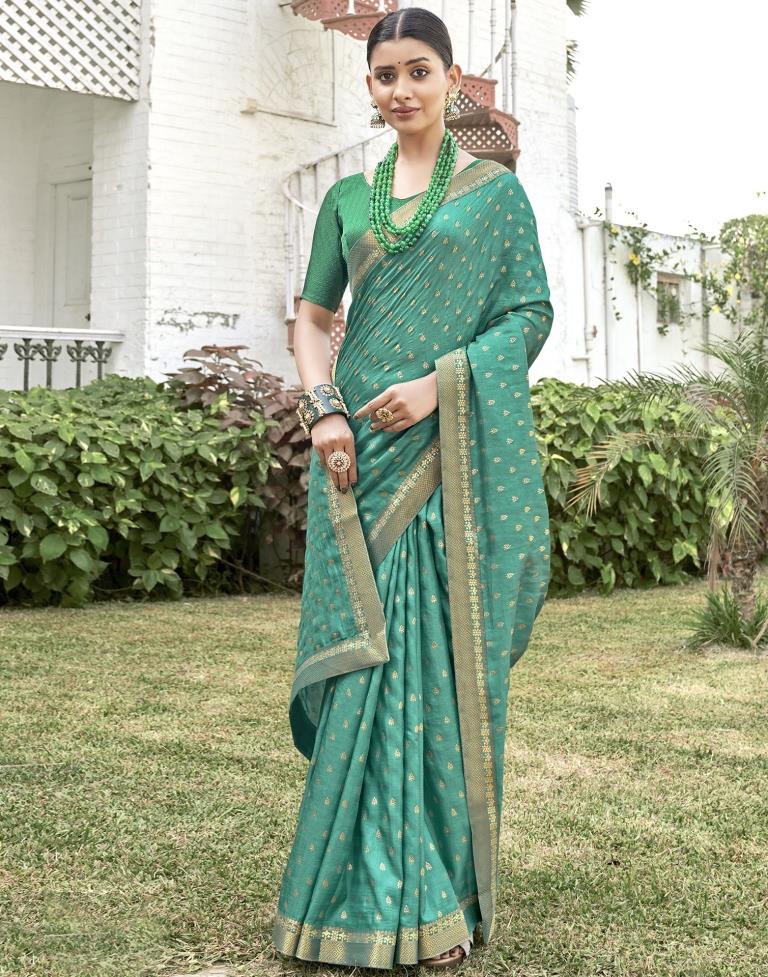 Turquoise Silk Printed Saree | Sudathi