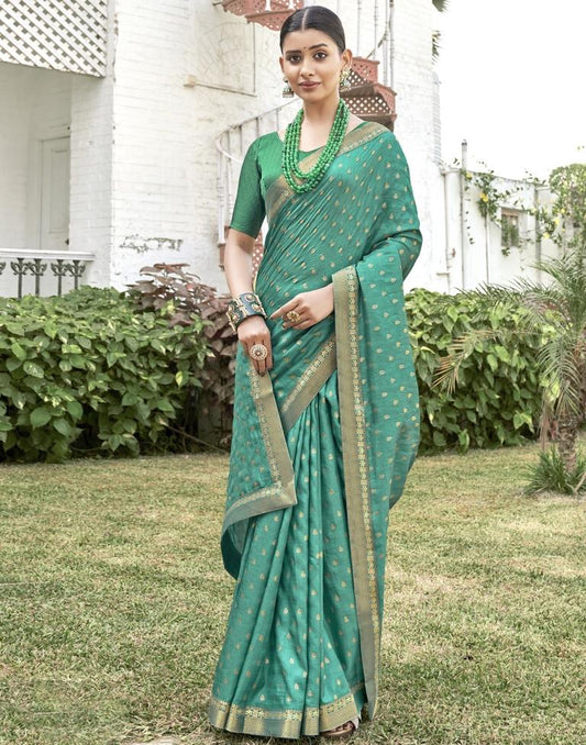Turquoise Silk Printed Saree | Sudathi