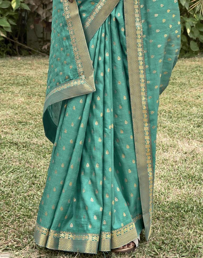 Turquoise Silk Printed Saree | Sudathi