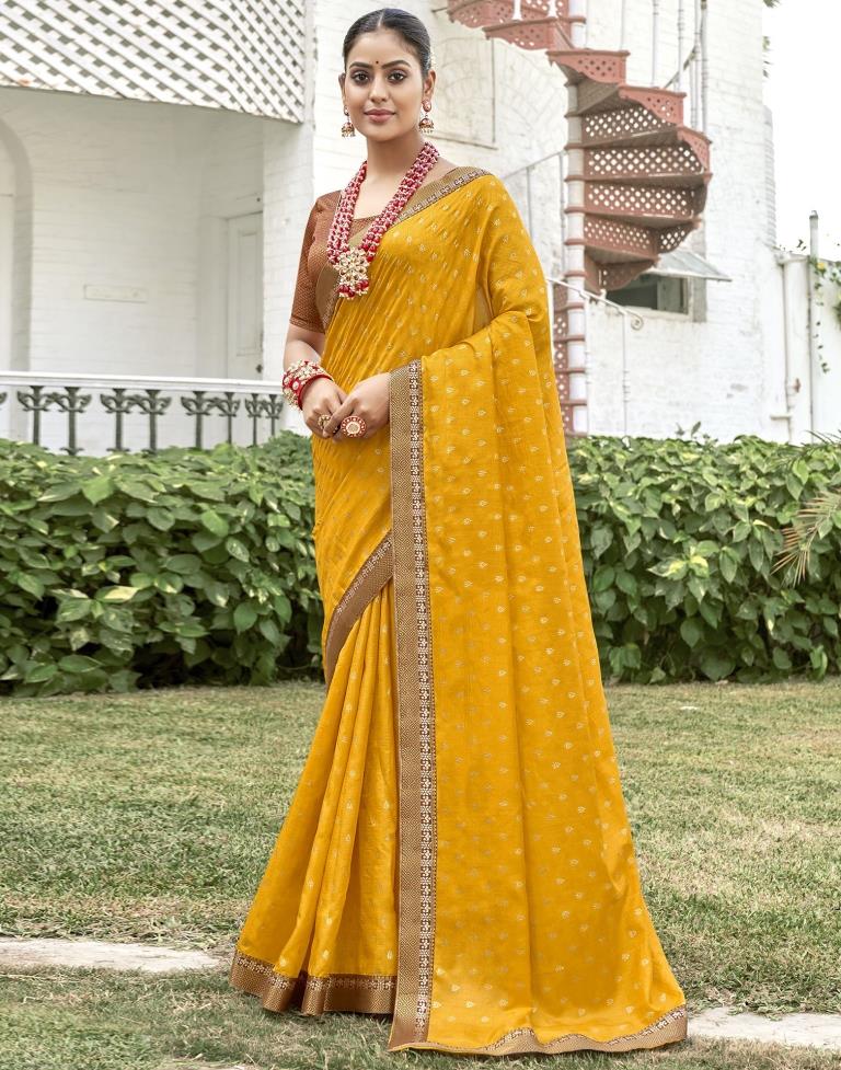 Yellow Silk Printed Saree | Sudathi