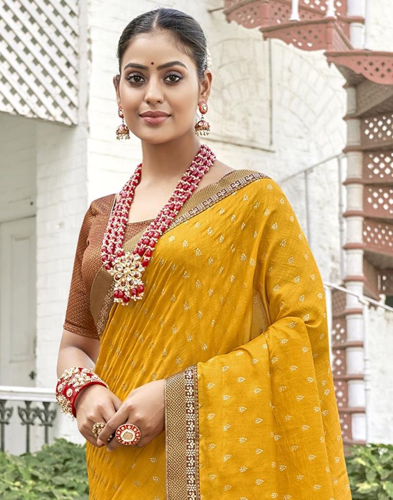 Yellow Silk Printed Saree | Sudathi