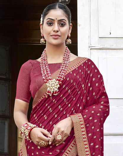 Dark Pink Silk Printed Saree | Sudathi