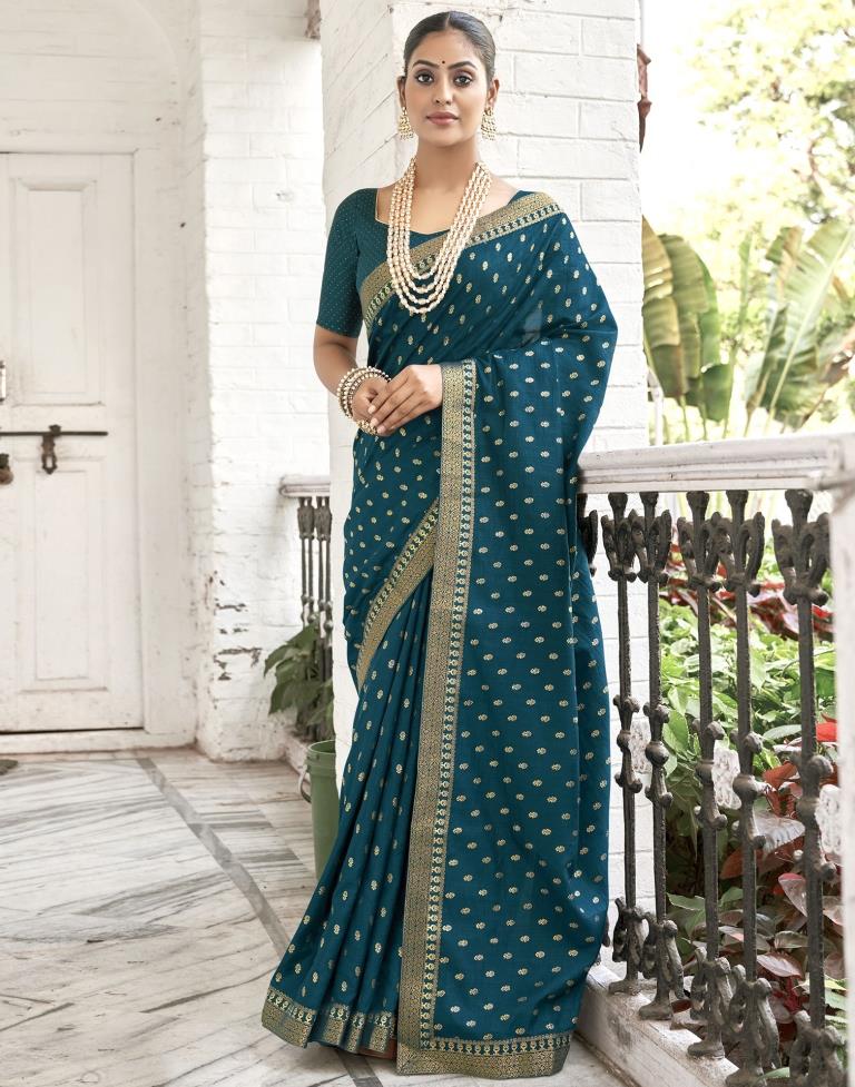 Blue Silk Printed Saree | Sudathi