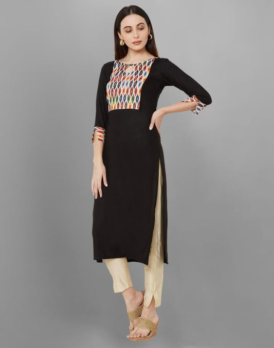 Sensuous Black Coloured Digital Printed Rayon Kurti | Leemboodi