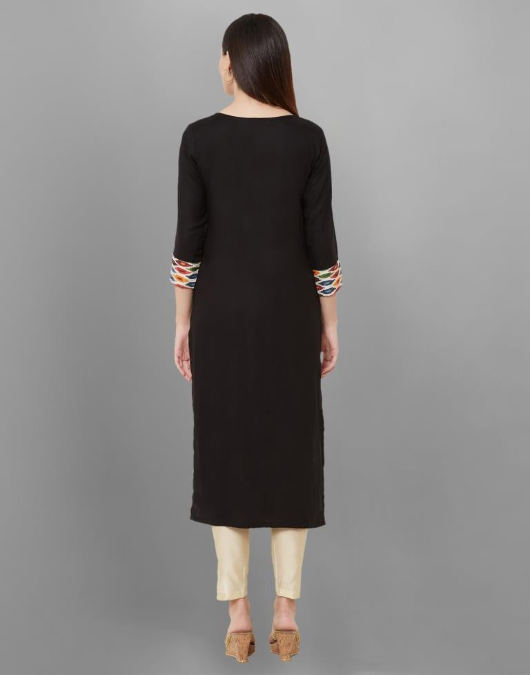 Sensuous Black Coloured Digital Printed Rayon Kurti | Leemboodi