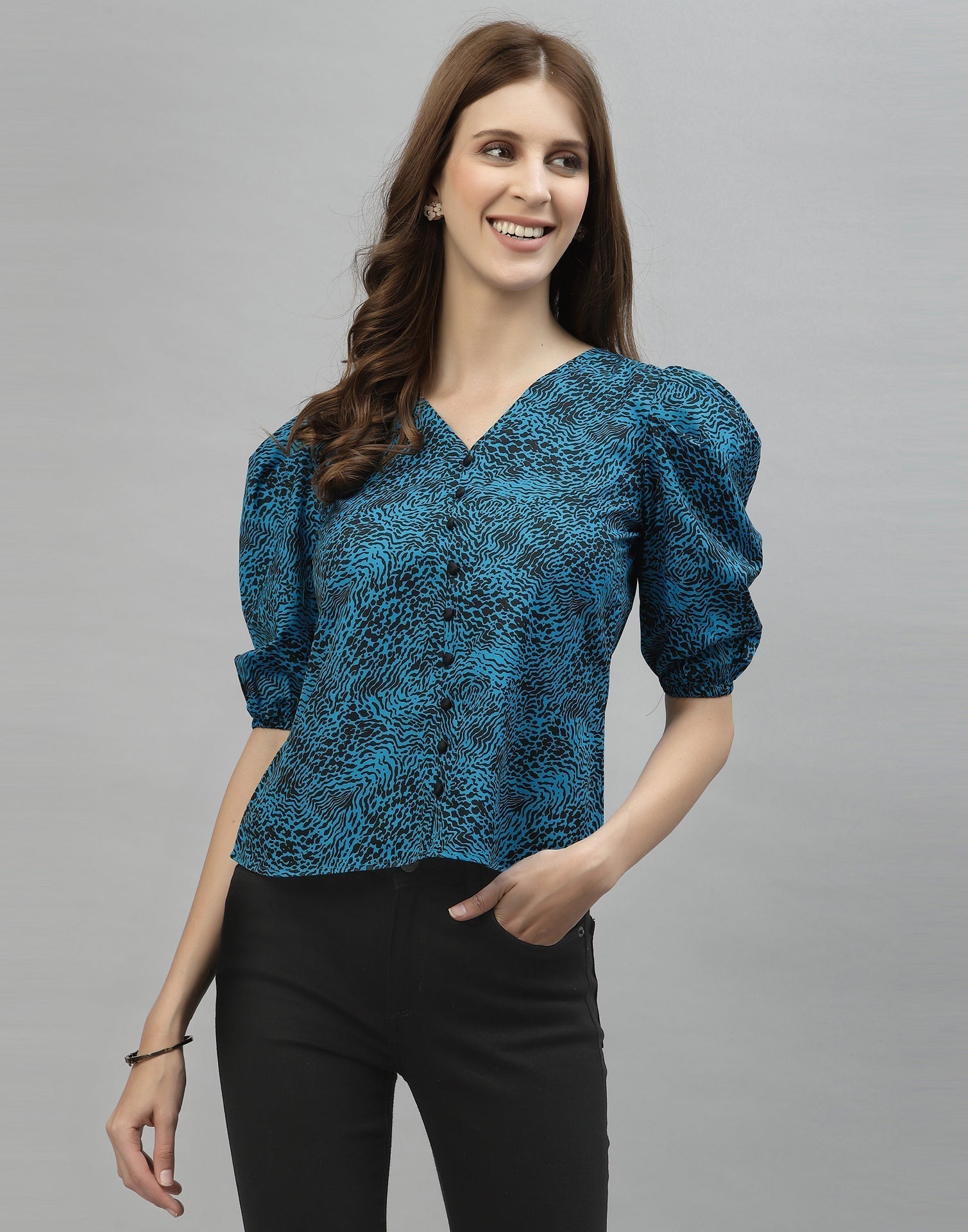 Blue Puffed Sleeve Top | Sudathi