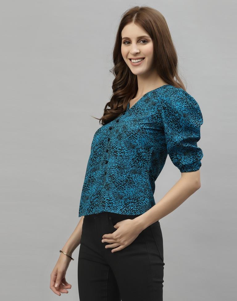 Blue Puffed Sleeve Top | Sudathi