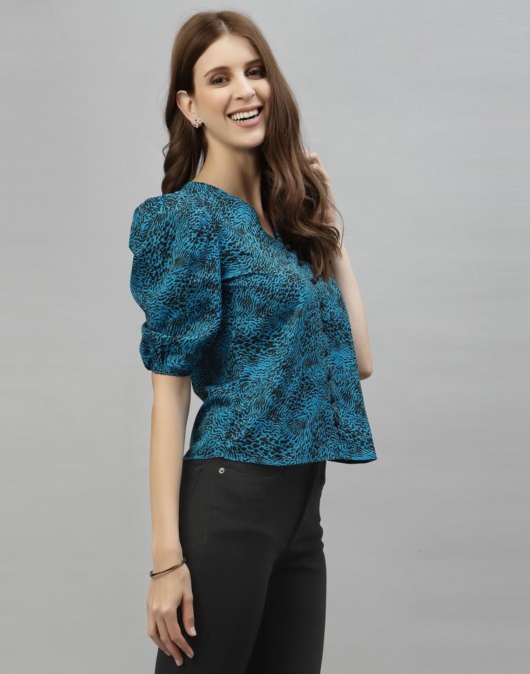 Blue Puffed Sleeve Top | Sudathi