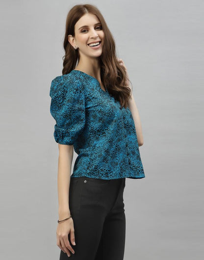 Blue Puffed Sleeve Top | Sudathi