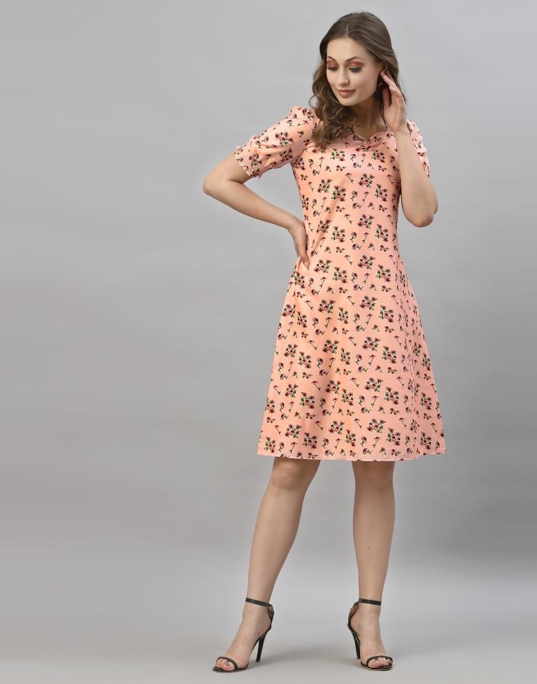 Peach Floral A-Line Dress | Sudathi