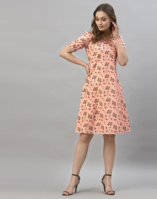 Peach Floral A-Line Dress | Sudathi