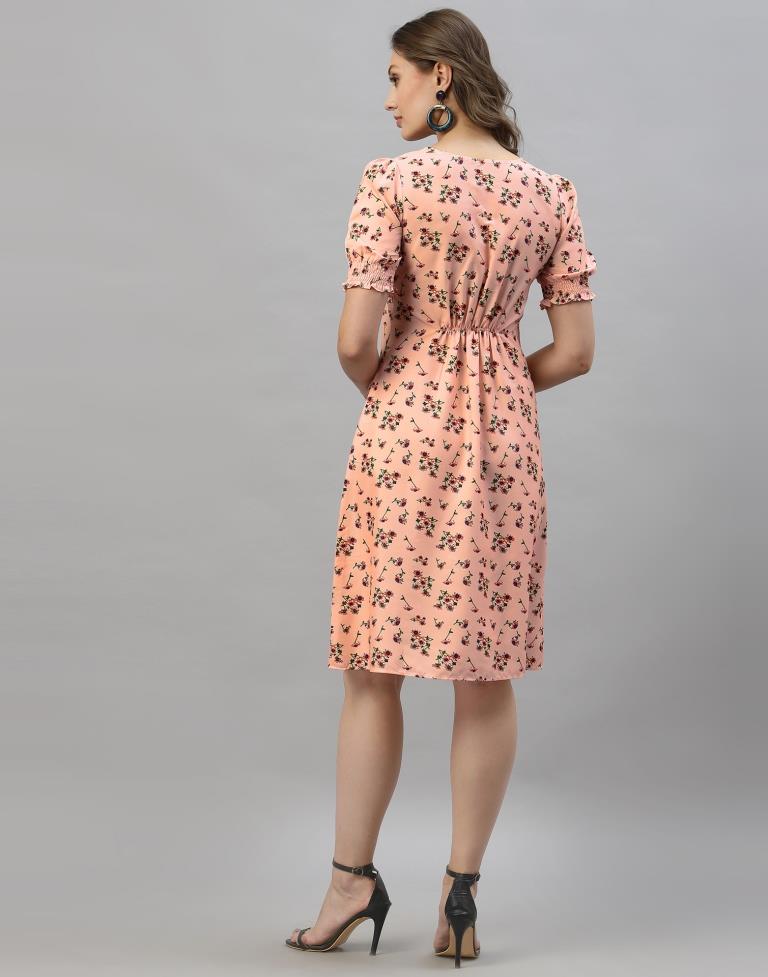 Peach Floral A-Line Dress | Sudathi
