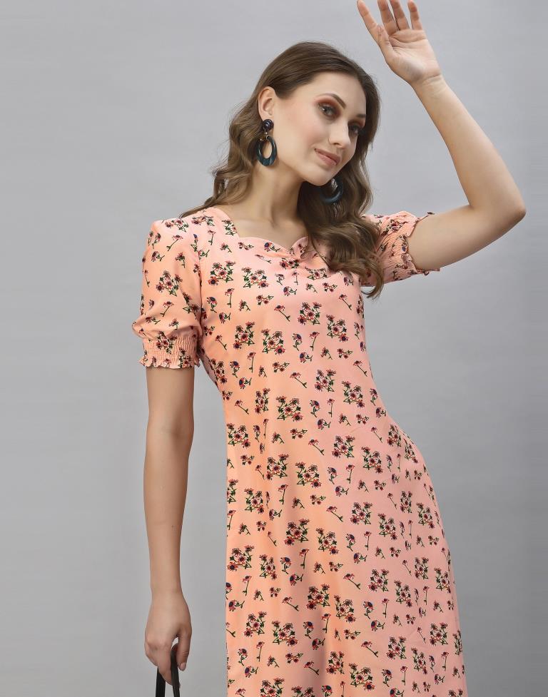 Peach Floral A-Line Dress | Sudathi
