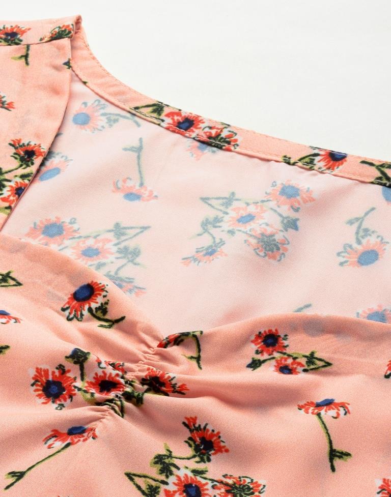 Peach Floral A-Line Dress | Sudathi