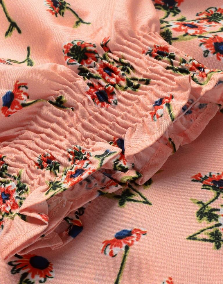 Peach Floral A-Line Dress | Sudathi