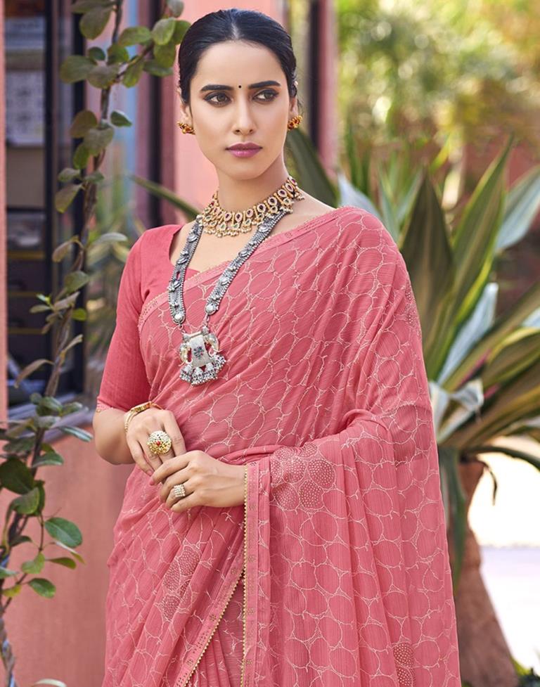 Pink Chiffon Printed Saree | Sudathi