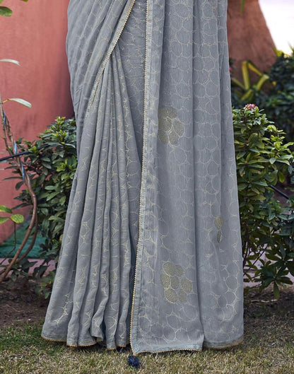 Grey Chiffon Printed Saree | Sudathi