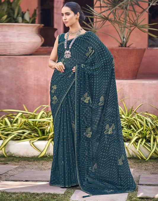 Blue Chiffon Printed Saree | Sudathi