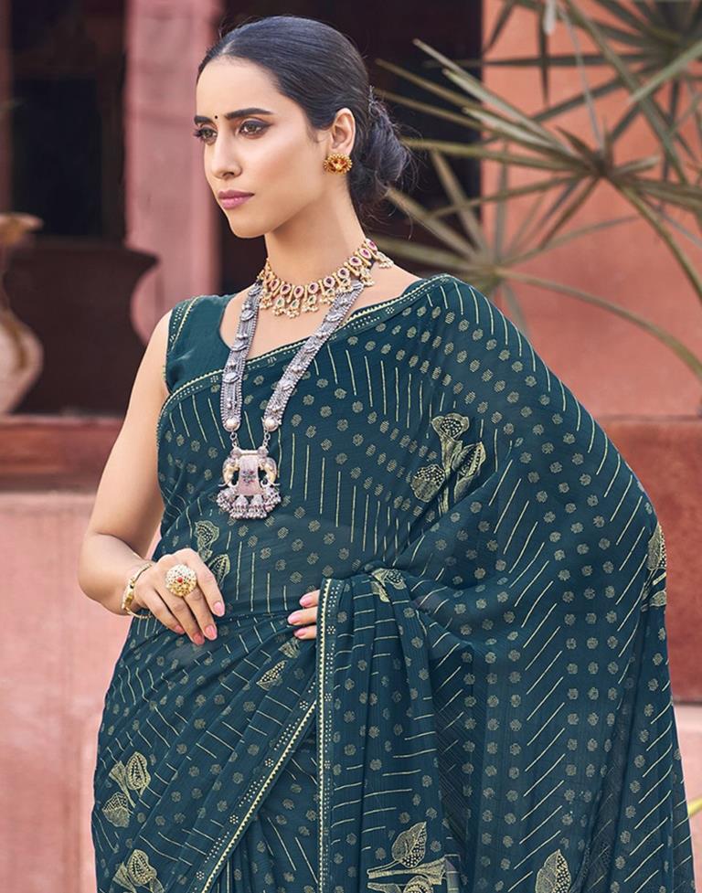 Blue Chiffon Printed Saree | Sudathi