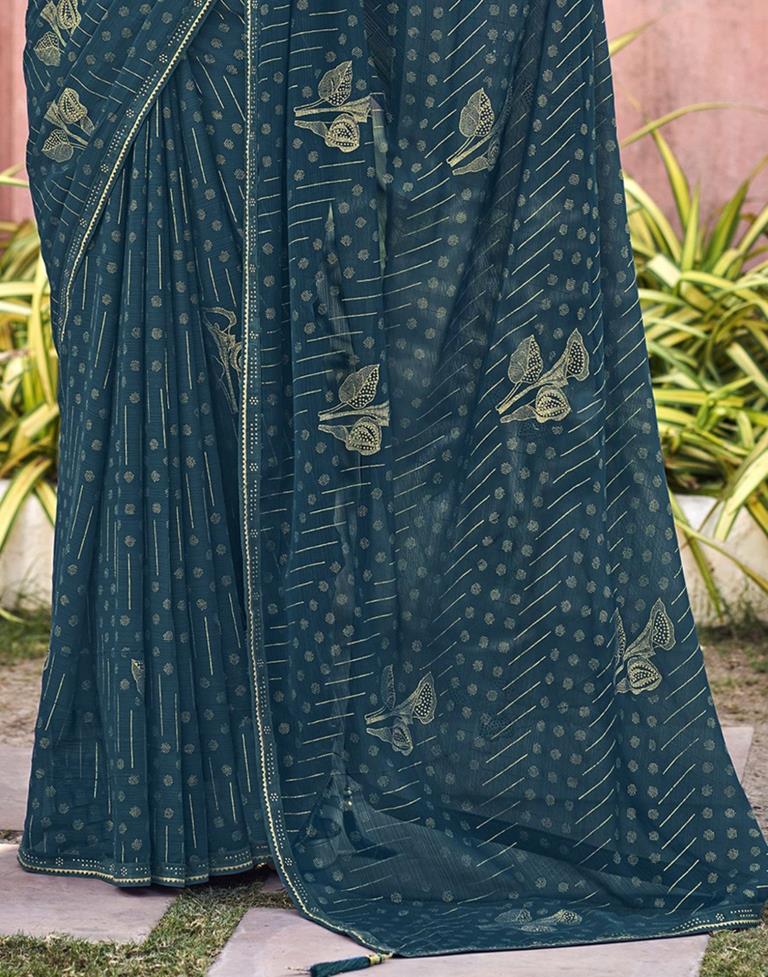 Blue Chiffon Printed Saree | Sudathi