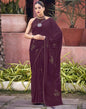 Wine Striped Chiffon Printed Saree | Sudathi