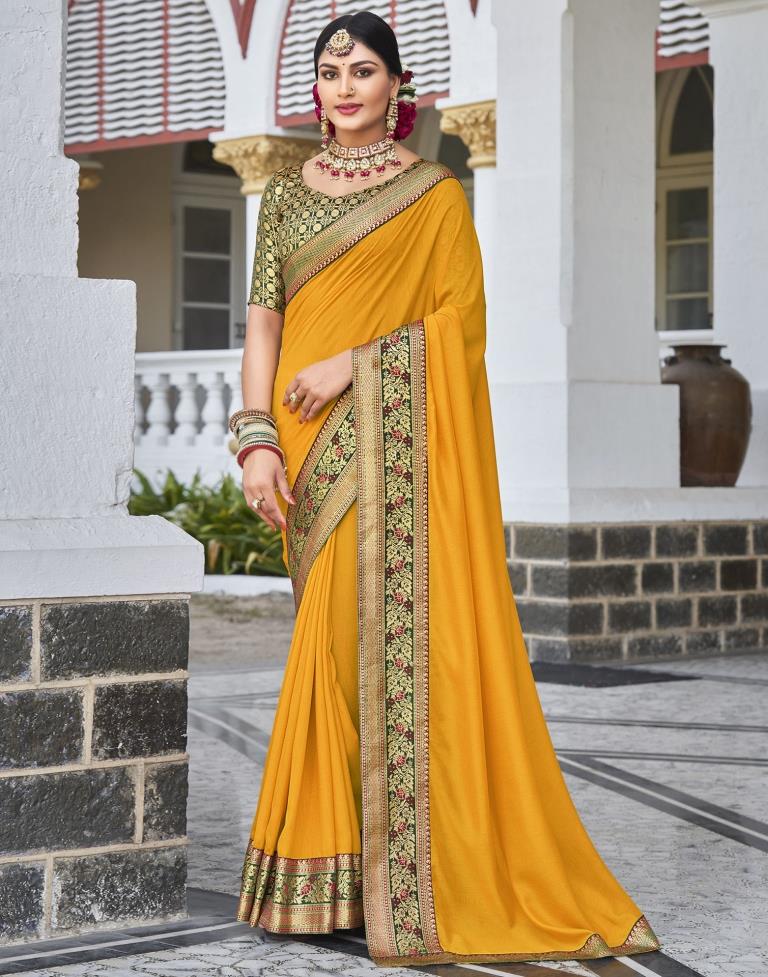 Mustard Yellow Silk Plain Saree | Sudathi